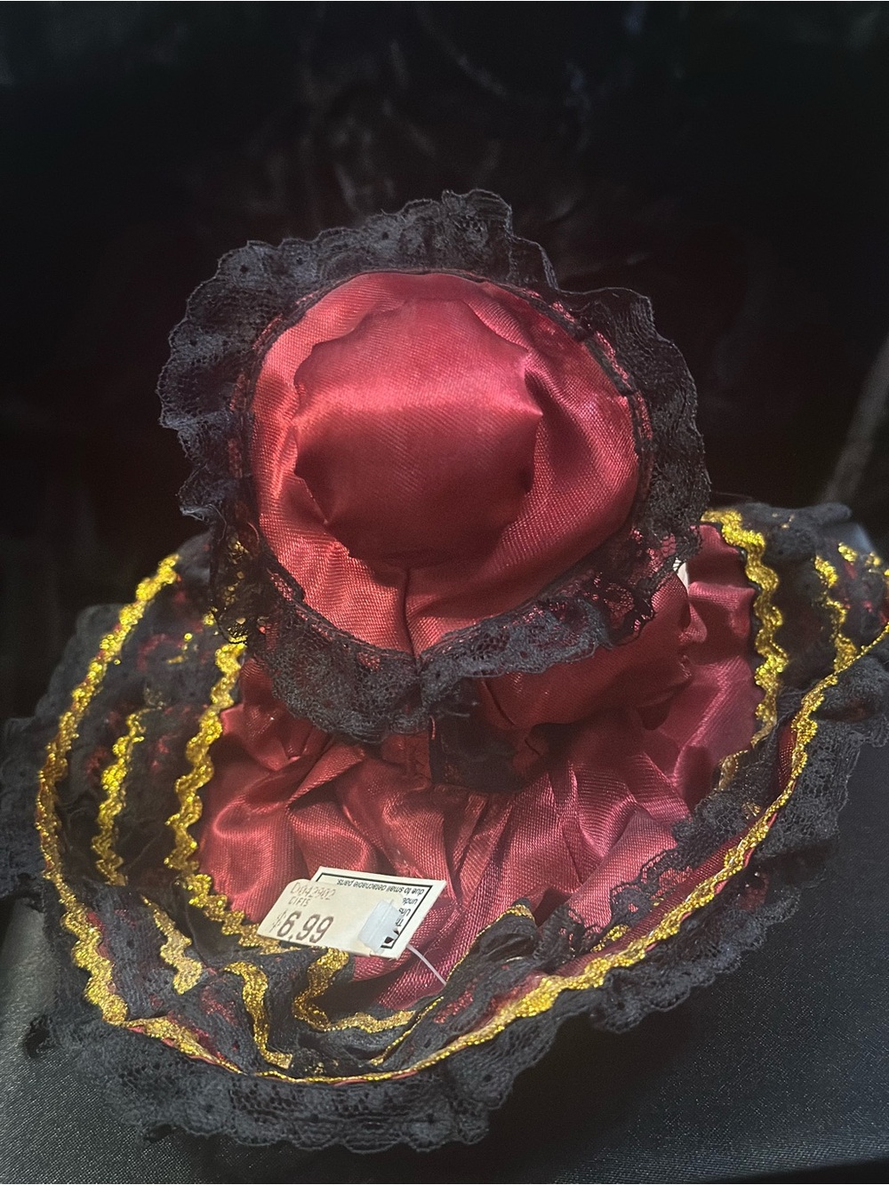 Porcelain Collectible Doll in Burgundy and Black - Picture 6 of 9